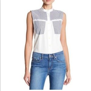 Derek Lam 10 Crosby stripped -Combo Sleeveless Shirt, Blue Pattern size M